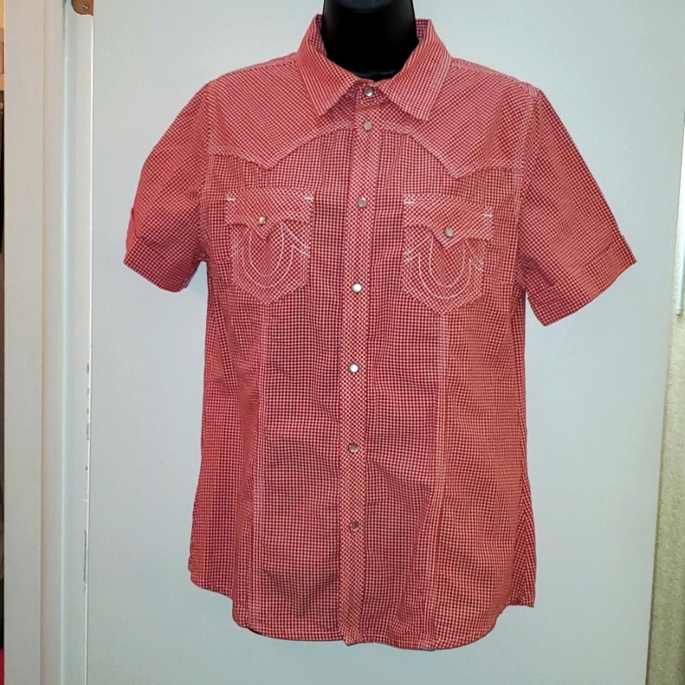 Women's Tru Religion Red & White shirt.